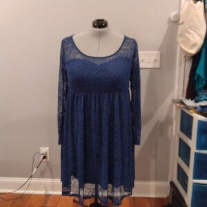 Torrid Lacey Navy Blue long- sleeve Dress With Liner at bottom